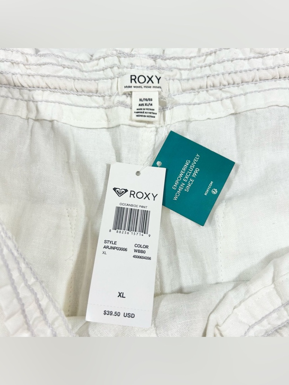 NWT Roxy Women's XL Oceanside Pants Linen Viscose Comfort Summer Beach White - Picture 4 of 7